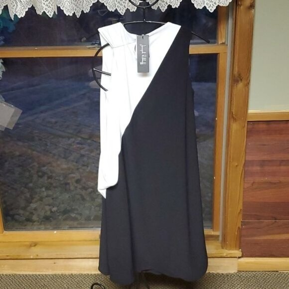 Joseph Ribkoff Lined Black & White Sleeveless Event Sz. 8 Dress w Pockets - Picture 2 of 7